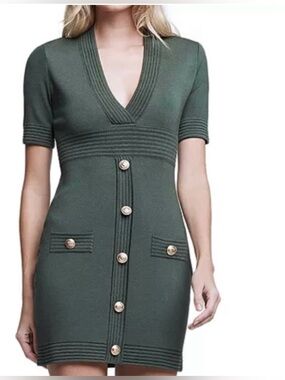 L’AGENCE Kate Knit Mini Dress with Gold Buttons
